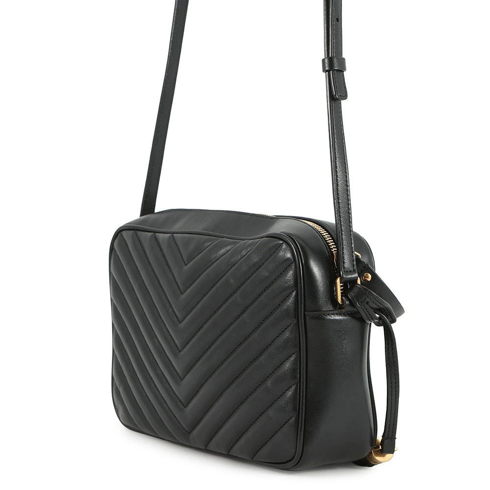 Saint Laurent Lou Paris Tassel Shoulder Camera Leather Bag Black